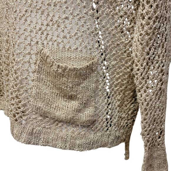 Beige Crochet Sweater Womens Sz S‎ Open Knit Pullover Slouchy Beachy Coastal Top - Picture 3 of 7